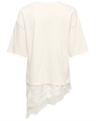 JDY - JDYAlma Lace Detail T-Shirt - Egret